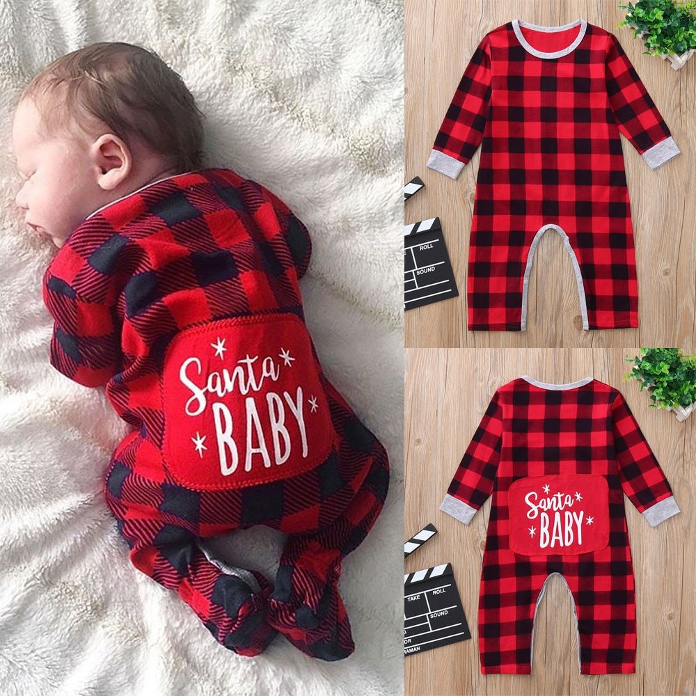 Babias baby Christmas romper Santa plaid print