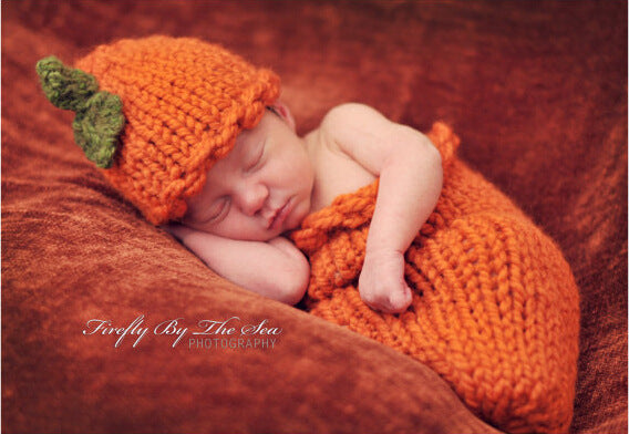 Babias Handmade Wool Pumpkin Newborn Sleeping Bag Photo Outfit