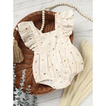 baby girl bubble romper bee birthday outfit
