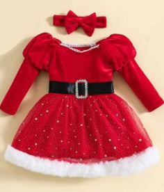 Child Girl Christmas Dress & Headband Suit | Baby Girl Christmas Dress Outfit – Babias