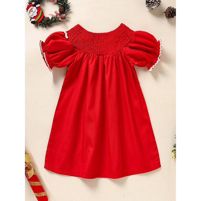 Toddler & Infant Girl Christmas Dress | Smocked Tree Embroidery Princess Party Dress – Babias