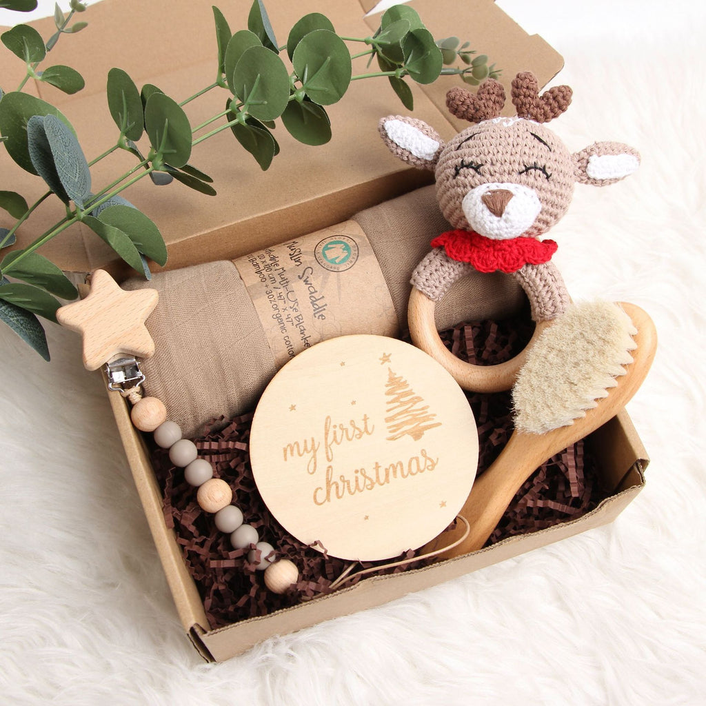 Babias Christmas Reindeer Baby Shower Gift Set – Wooden Panda Toy & Holiday Baby Gift - Babias