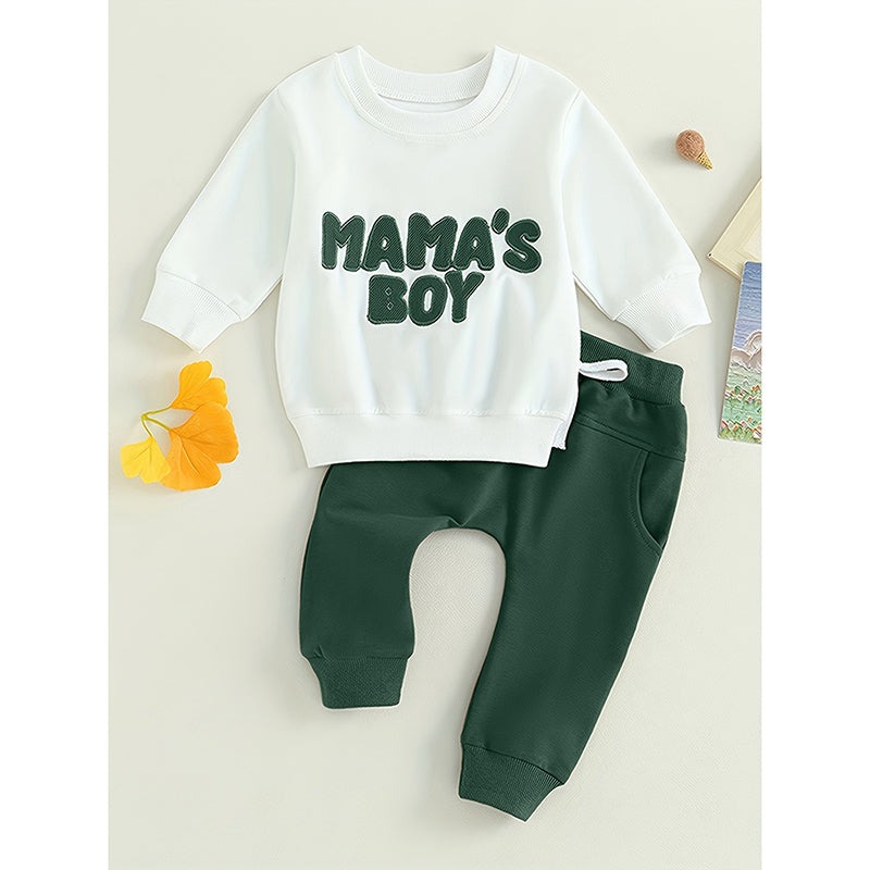 Toddler Baby Boy Clothes 'Mama's Boy' Print Long Sleeve Sweatshirt Tops Trousers Set Casual Cute Outfit - Babias